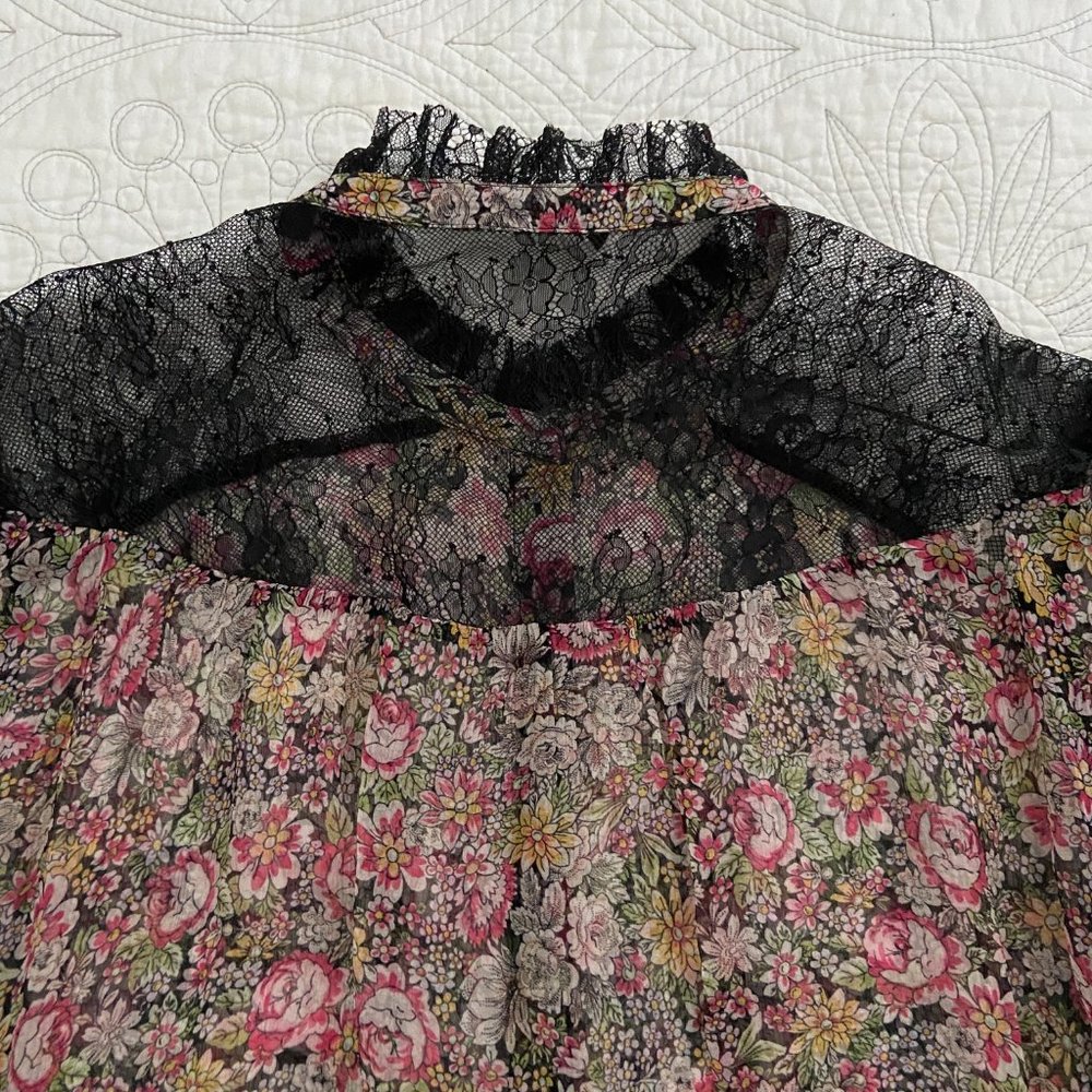 KOOPLES Sheer Floral Blouse Silk Chiffon Lace Trim WOW gorgeous - Picture 8 of 14